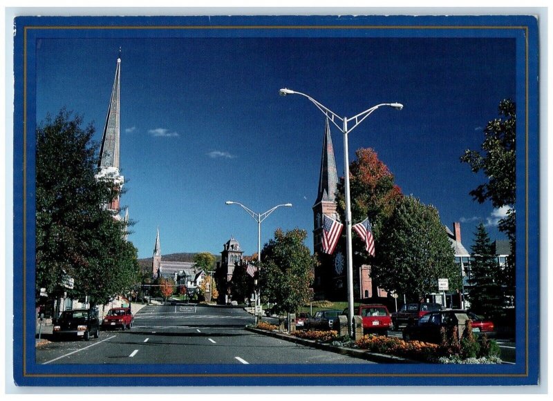 1994 North Adams Streetlight Street Cars Road Berkshires Massachusetts Postcard