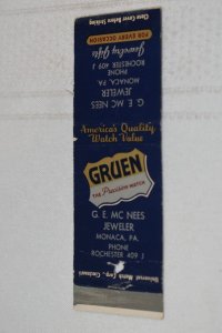 Gruen G. E. MC Ness Jeweler PA Dark Blue 20 Strike Matchbook Cover