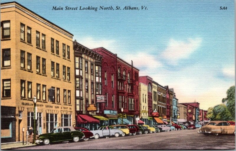 Vintage Postcard Main Street Looking North, St. Albans, Vermont KA1