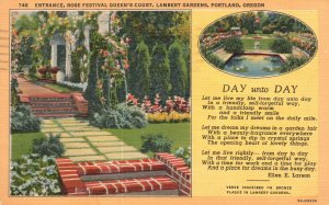 Vintage Postcard 1939 Rose Festival Queen's Court Lambert Gardens Portland OR