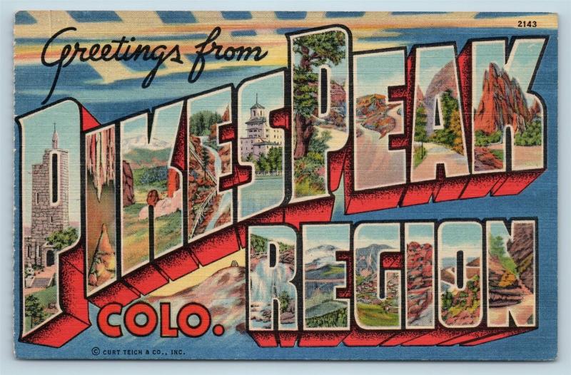Postcard CO Large Letter Greetings From Pikes Peak Region Vintage Linen O10