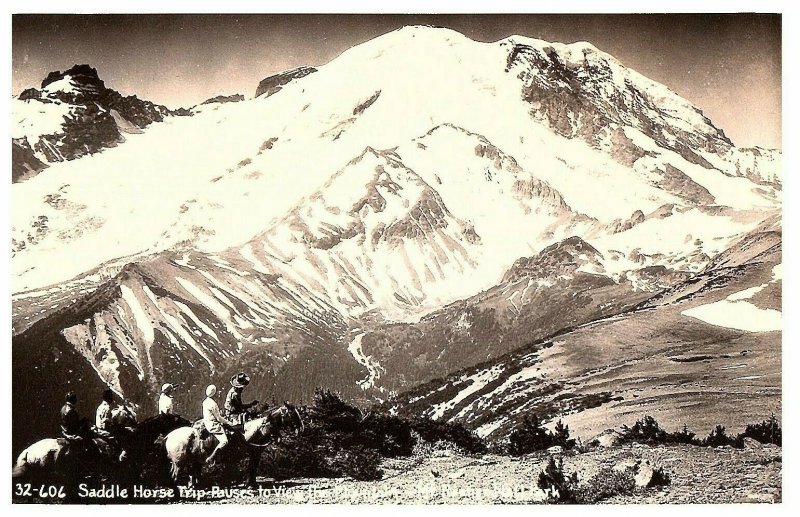 Saddle Horse Trip Views Mountains Mt Rainier RPPC Postcard Posted 1962