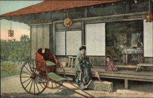 San Diego California CA Coronado Japanese Woman and Child Rickshaw c1910 PC