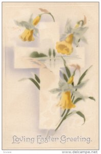 EASTER; Loving Greeting, White Cross, Yellow Lilly Flowers, 00-10s