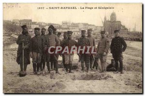 Old Postcard Saint Raphael Beach and The Senegalese Army Soldiers