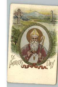 ST PATRICK'S DAY Regal Old Man w Staff Old Postcard