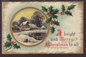 A Bright and Merry Christmas,House,Holly Postcard 