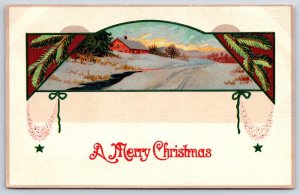 A Merry Christmas Landscape Mountain Sunset Winter Greetings Postcard