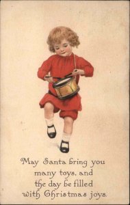 Gibson Christmas Beautiful Little Girl Toy Drum Drummer Vintage Postcard