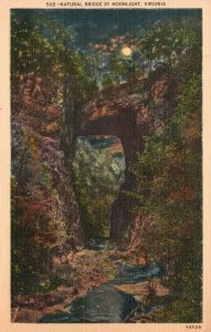 Vintage Postcard Natural Bridge By Moonlight Wonders Virginia Asheville Post Pub