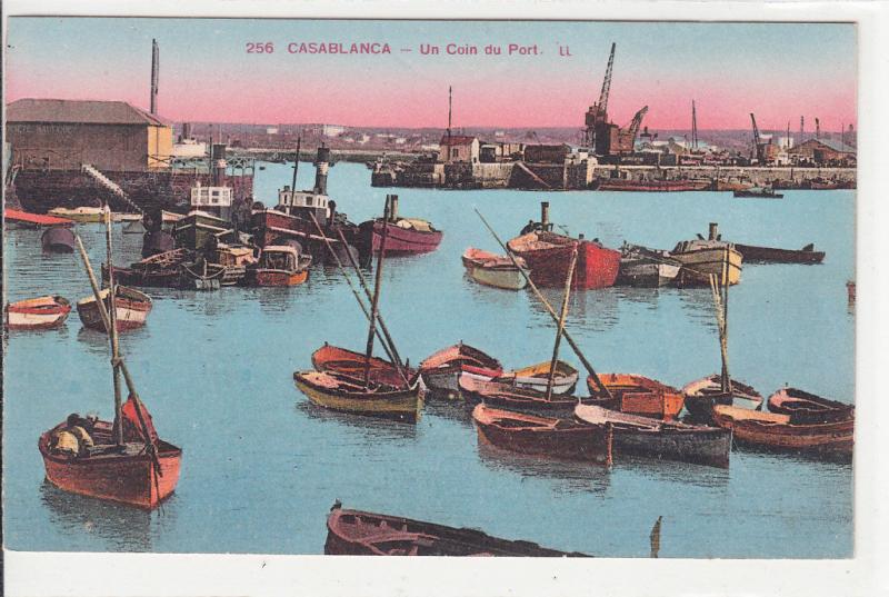 CASABLANCA UN COIN DU PORT BATEAUX BOATS HARBOUR MAROC VTG PC