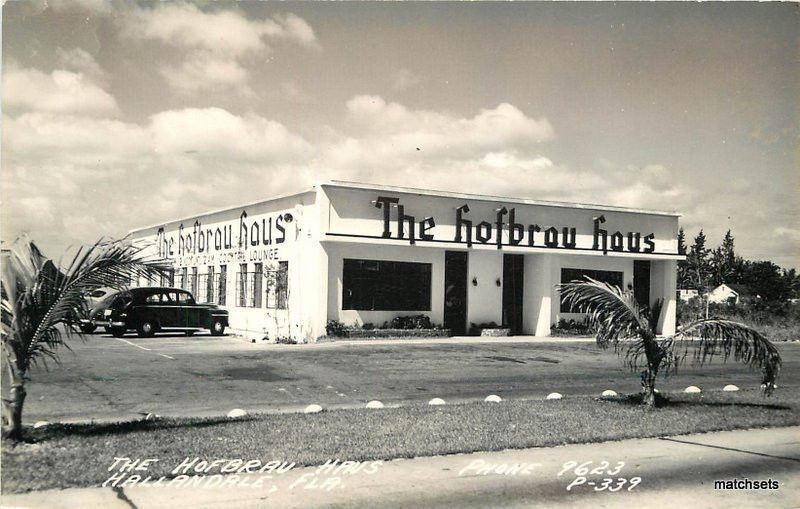 1940s Hallandale Florida Hofbrau Haus Restaurant autos RPPC real photo 12249 