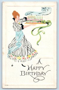 Burgin Kentucky KY Postcard Birthday Woman With Cake Arts Crafts Embossed 1917