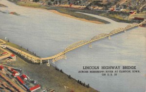 CLINTON, IA Iowa  LINCOLN HIGHWAY BRIDGE~US Highway 30  AERIAL  c1940's Postcard