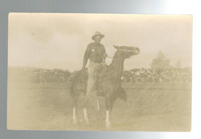 Mint Real Picture Postcard Cowboy Horseback Spokane Washington RPPC 