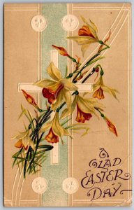 Vtg A Glad Easter Day Greetings Flowers and Cross Embossed 1909 Old Postcard