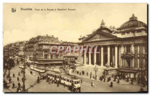 Old Postcard Brussels Place de la Bourse and Tramway Boulevard Anspach