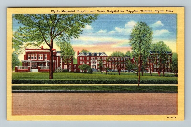 Elyria Ohio, Memorial And Gates Hospital For Crippled Children, Linen Postcard