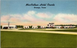 Postcard TX Orange MacArthur Hotel Courts & The Tower Restaurant LINEN 1953 S49