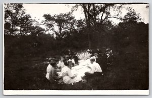 RPPC Afternoon Picnic in the Forest Ladies Men c1910 Postcard F22