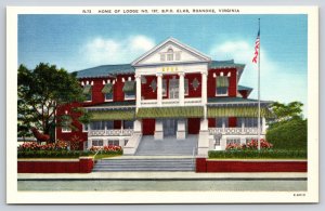 Roanoke VA~BPO Elks Lodge Home St View~Porch~USA Flag~Greek Revival~Linen PC