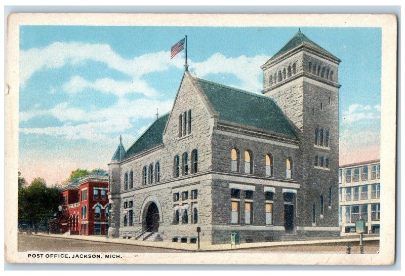 c1920 Post Office Exterior Building Jackson Michigan MI Vintage Antique Postcard 