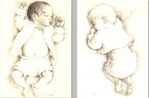 2~4X6 Postcards HOW NICE! & AFTER DINNER By Artist Ib Spang Olsen BABY SKETCHES