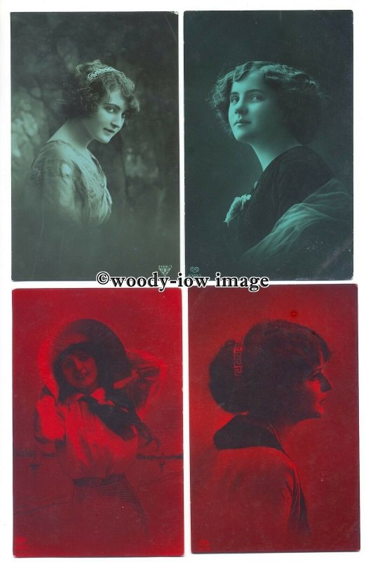 gla0093 - Young Ladies in Portrait, with Red or Green Filters - 4 postcards