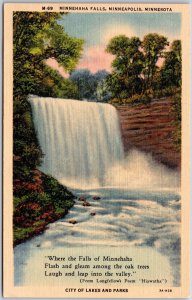 Minnehaha Falls Minneapolis Minnesota MN Waterfalls Oaks and Trees Postcard