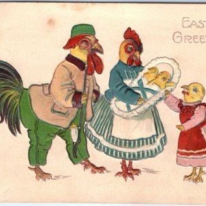 c1910s Anthropomorphic Easter Chickens Married Baby Chicks Postcard Embossed A86