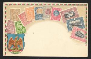 MEXICO Stamps on Postcard Embossed Shield Used c1908