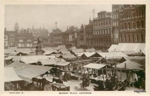 C-1910 Market Place Leicester UK RPPC Real Photo Postcard 1962