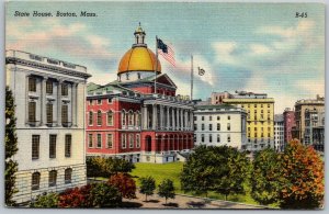 Boston Massachusetts 1950s Postcard State House Flag View