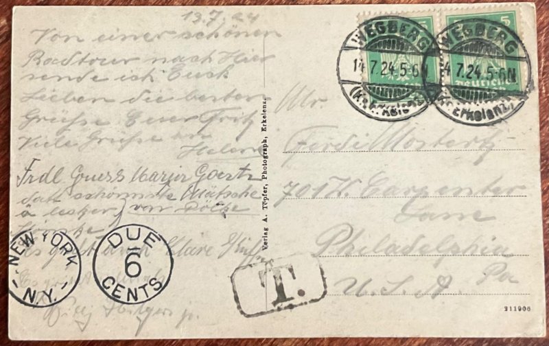 Muhle Postage Due “T” Due 6 cents Germany 2 #331 7/14/1924 LB