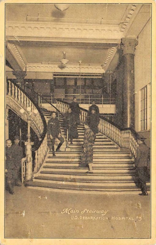 Main Stairway, U.S. Debarkation Hospital #3 Military WWI c1910s Vintage Postcard