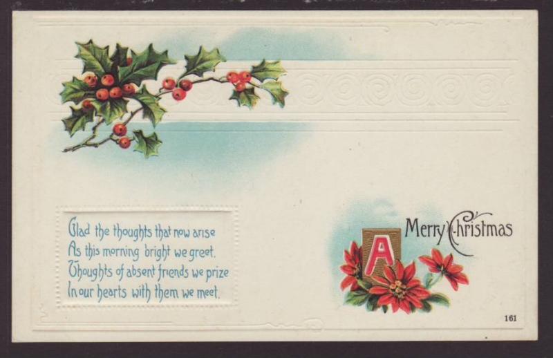 A Merry Christmas,Holly,Poinsettia Postcard 