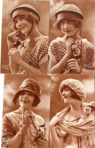 Beautiful ladies Lot of four (4) old vintage French photo postcards