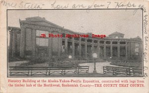 Alaska Yukon Pacific Expo, Forestry Building, Snohomish County Timber Logs, 1909