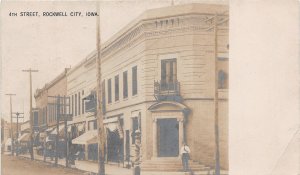 J48/ Rockwell City Iowa RPPC Postcard c1910 4th Street Bank Stores  232