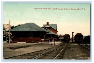 1908 Quebec Central Grand Trunk Station Depot Sherbrooke P. Q. Canada Postcard