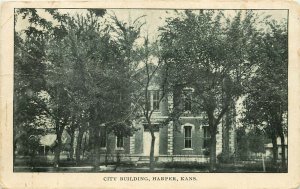 Vintage Postcard; Harper KS City Building, Posted 1908