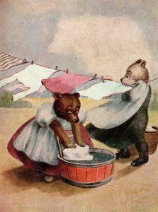 C. 1900-07 Teddy Bears Anthropomorphic Doing Laundry Vintage Postcard P98