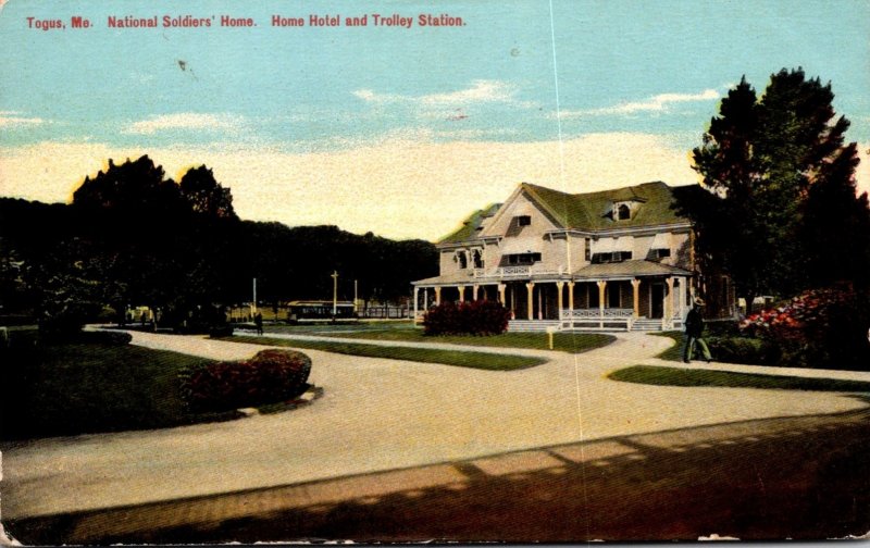 Maine Togus National Soldiers Home The Home Hotel and Trolley Station 1911