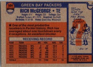 1976 Topps Football Card Rich McGeorge Green Bay Packers sk4346