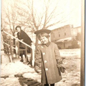 c1910s Adorable Little Girl Outdoors RPPC Winter Snow Real Photo Postcard A158