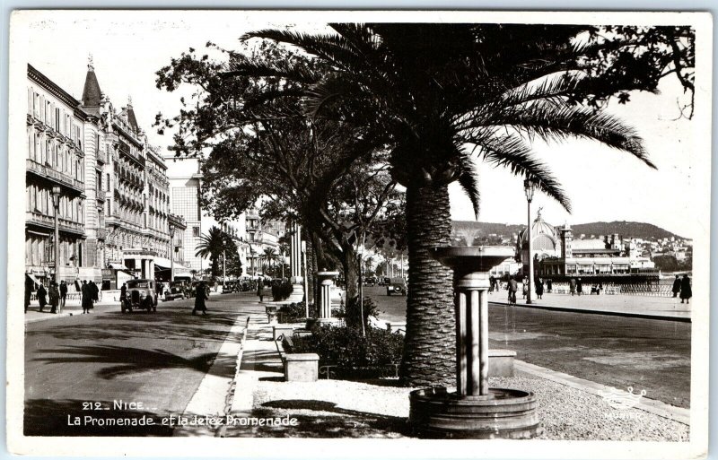 c1920s Nice, France Promenade Jets Fountain Palm Tree Streetcar Hills A360