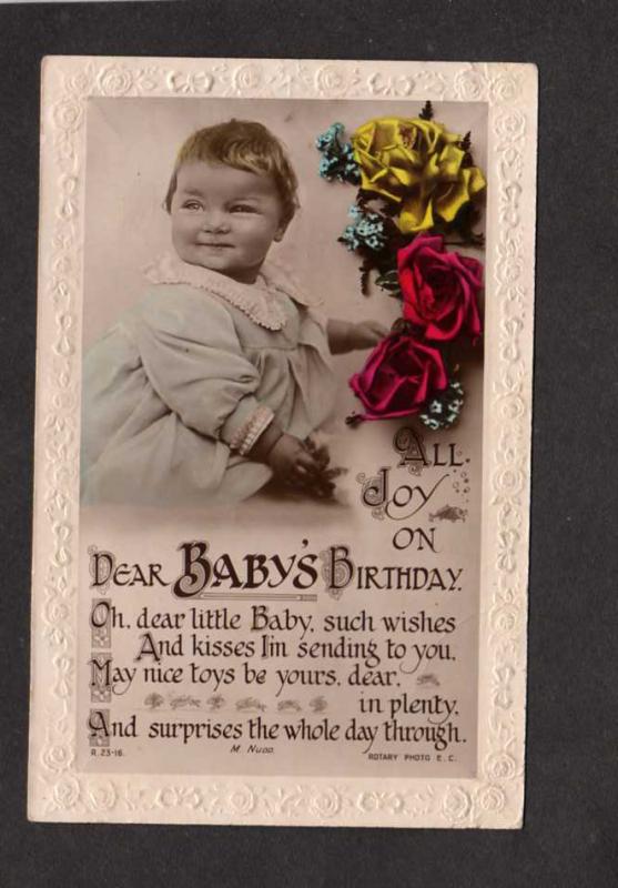 Joy on Baby's Birthday Greetings Postcard Flowers Poem Rotary Photo Postcard