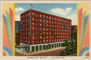 St Louis Missouri Warwick Hotel Colorful Linen Postcard W8