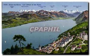 Old Postcard Evains baths Lake Geneva and the Alps