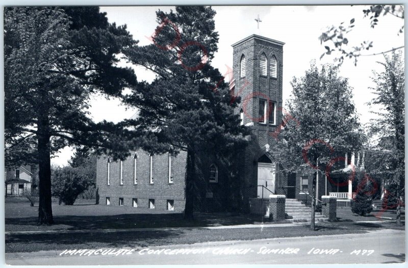 c1950s Sumner, IA RPPC Immaculate Conception Church Brick Real Photo PC Vtg A110